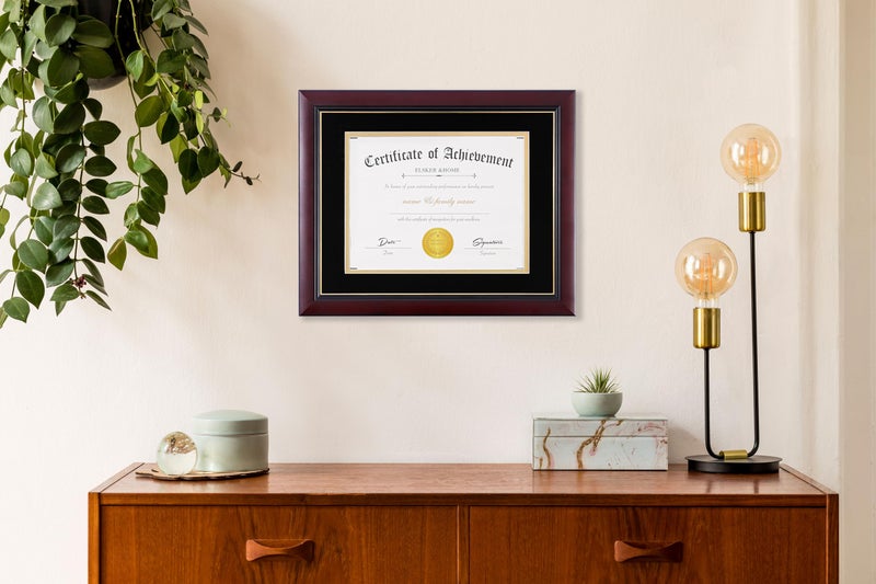 ELSKER&HOME Picture Frame - Classic Cherry Wood, 10.5x11 inches, Certificate Frame with Semi-Tempered Glass, Velvet Mat, Black - Image 2